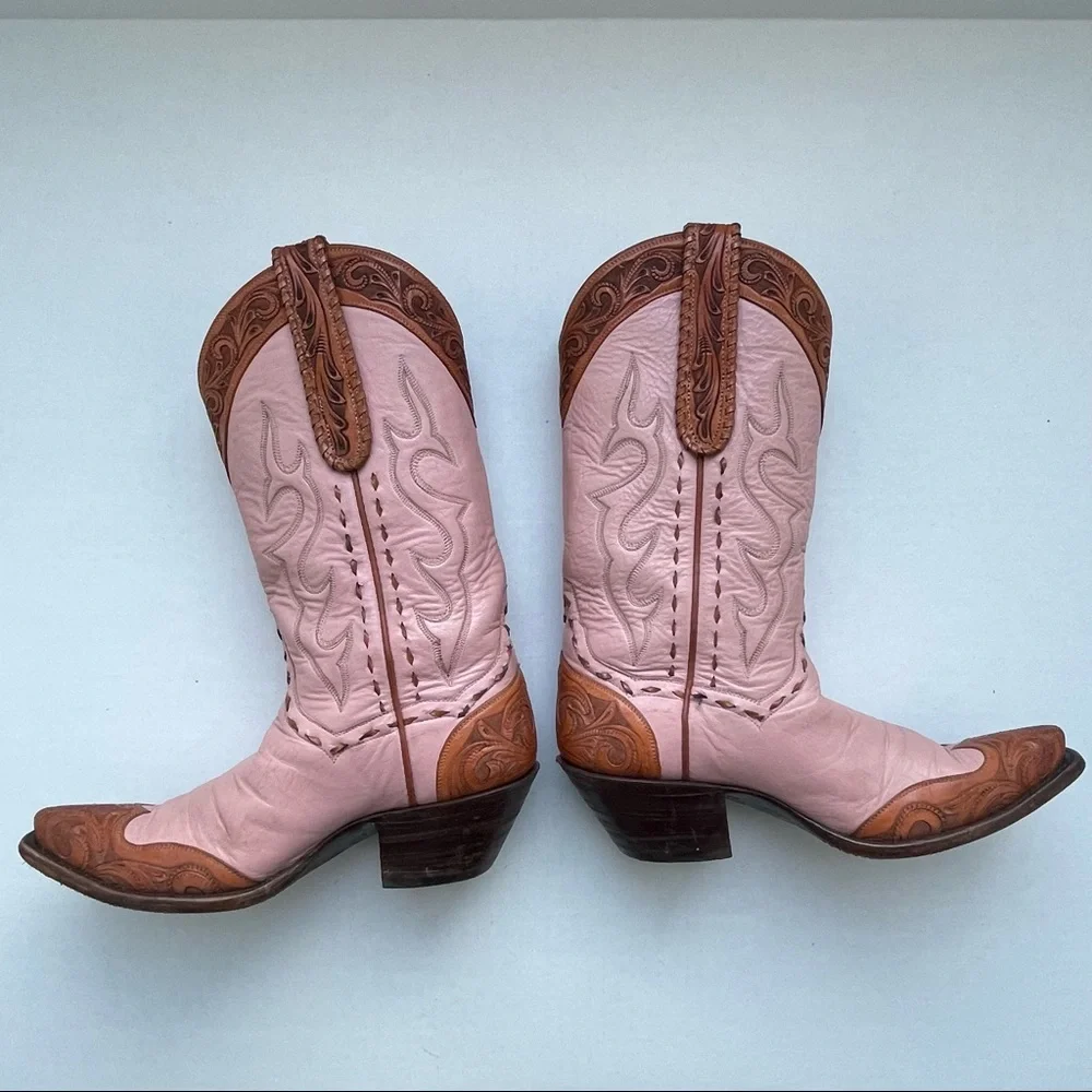 Back at The Ranch Santa Fe Saddle 12” Calf Skin Tooled Western Cowboy Boots Sz 6 - Picture 3 of 13
